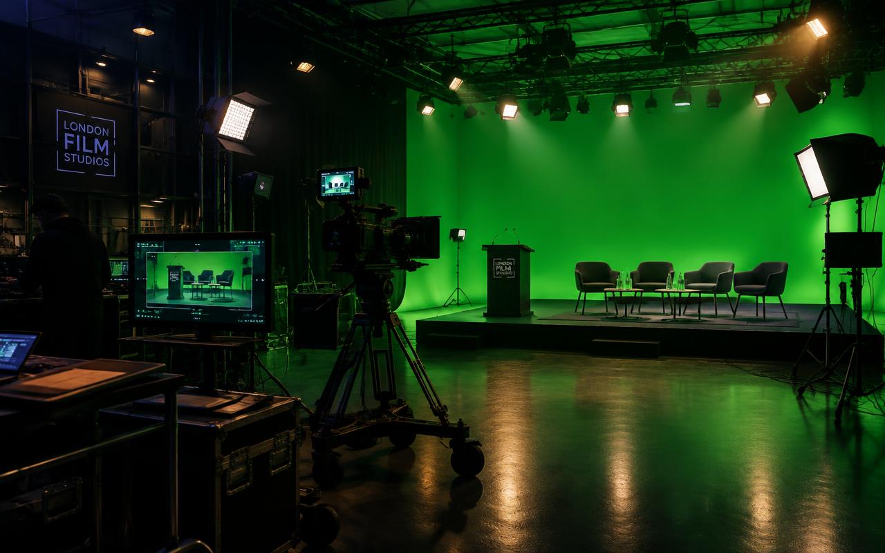 eyeora XR studio in London with green screen and event stage